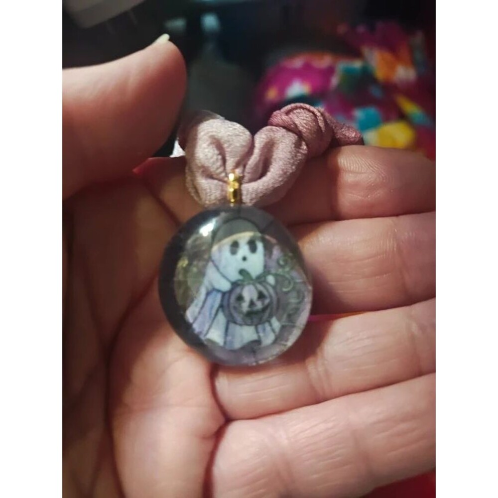 Handmade Ghost Glass Cabochon Chindi Rug Necklace | Gold Findings